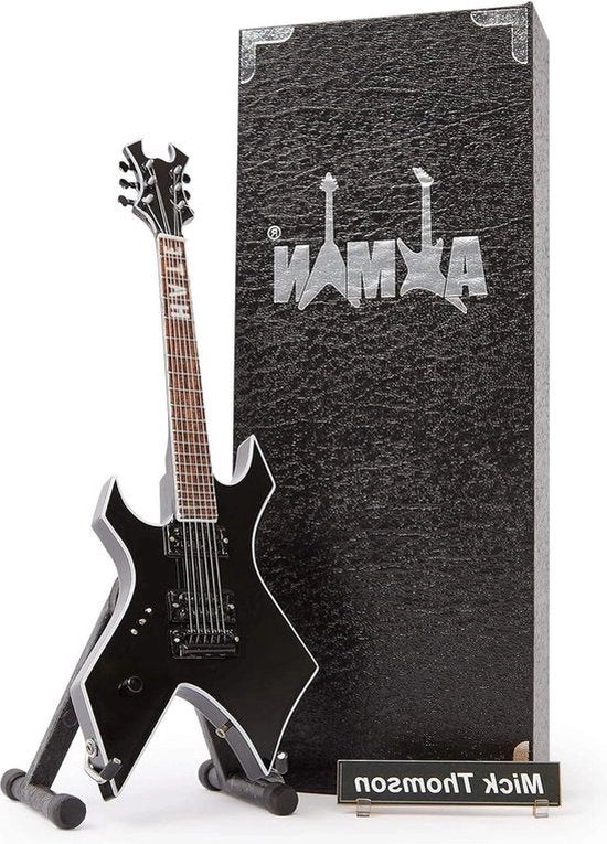 Replica di Chitarra Warlock Miniaturo - Regalo Musicale - Decorazione Artigianale - Scala 1/4 - Scatola di Presentazione Etichetta e Sostegno - Sostegno Chitarra del Musicista Mick Thomson