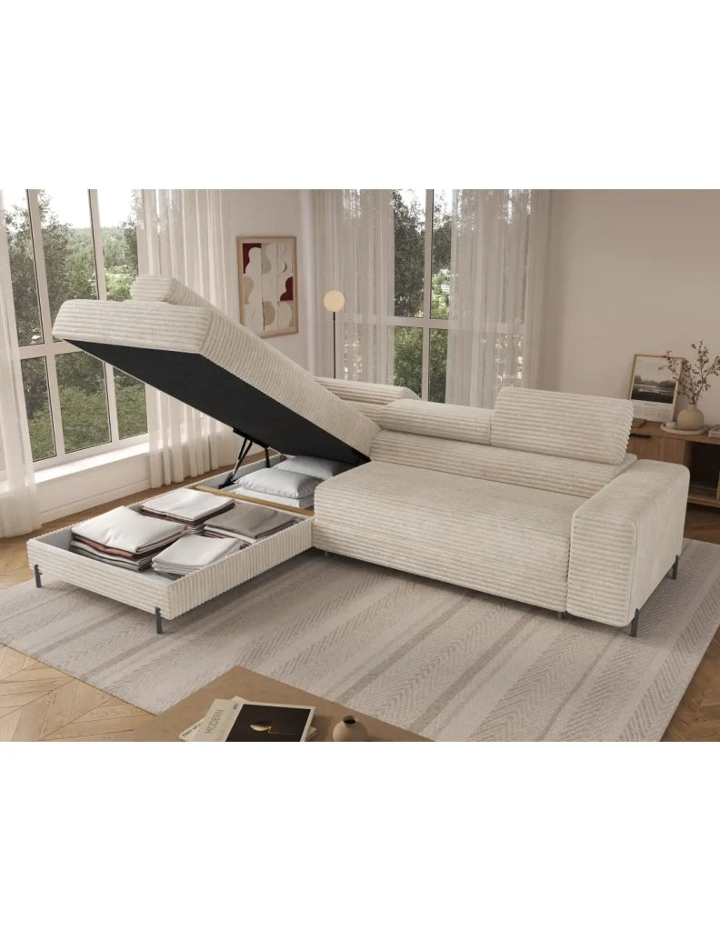 Divano ad angolo COLESIA convertibile 5 posti beige velluto a coste – sinistro – 274x200cm