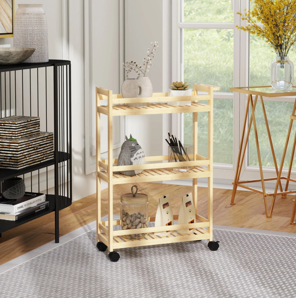 Carrello da cucina 55x20x75 cm naturale – 3 livelli, con ruote