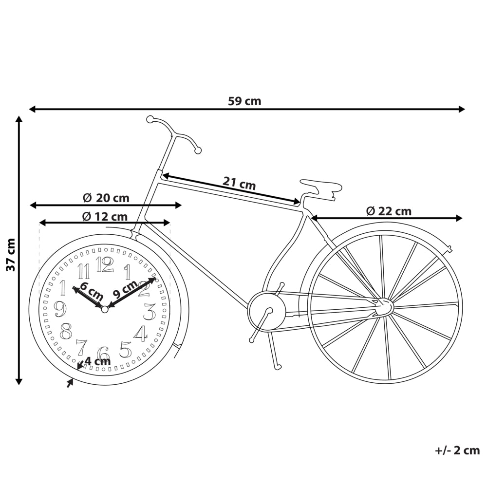 Orologio da tavolo in metallo nero 37 cm a forma di bicicletta in stile retrò moderno