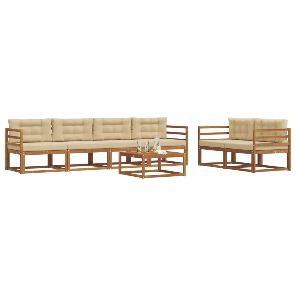 Set di divani da esterno con cuscino 7 pcs Naturale e Beige 3367216