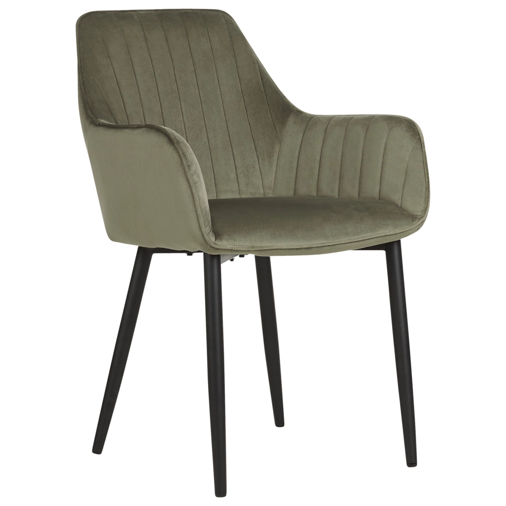 Set di 2 sedie da pranzo Braccioli in velluto verde oliva Gambe in metallo Nero Retro Glam