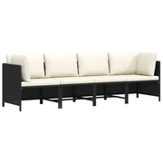 Divano da Giardino a 4 Posti con Cuscini Nero in Polyrattan cod mxl 70670