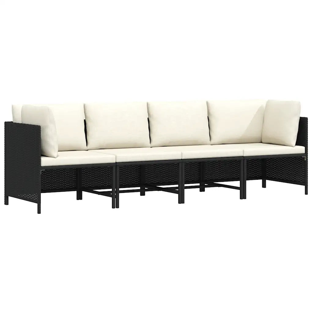 Divano da Giardino a 4 Posti con Cuscini Nero in Polyrattan cod mxl 70670