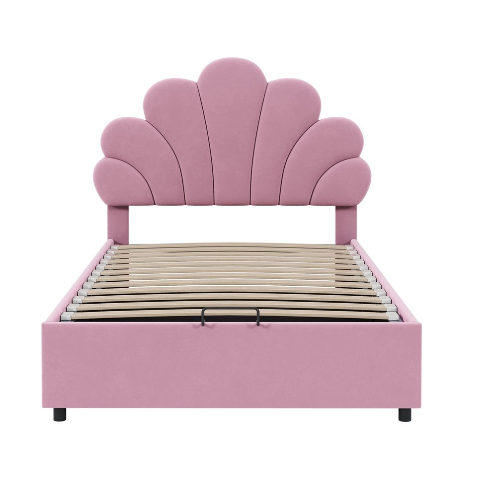 Letto Imbottito Bambini con Testiera Regolabile e Contenitore ¨C Xylo ¨C Velluto Rosa 90x200