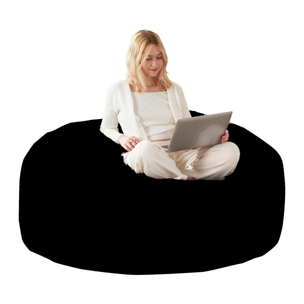 Pouf sacco pieghevole con supporto allevia pressione e fodera lavabile, divano letto per ospiti, in spugna nero 4FT