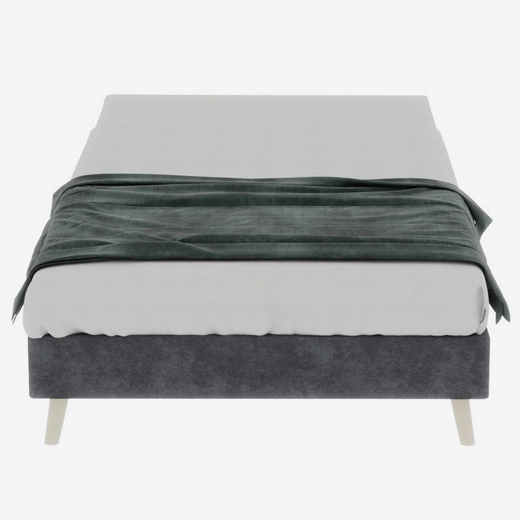 Letto Singolo 90x200 cm; Struttura Bassa - in Tessuto e Metallo - Grigio