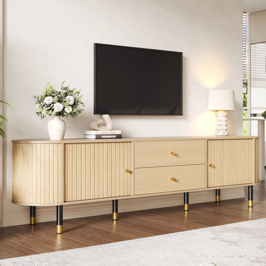 Mobile TV con 2 ante; 2 cassetti e passacavi - per soggiorno - 180×40×58 cm - naturale