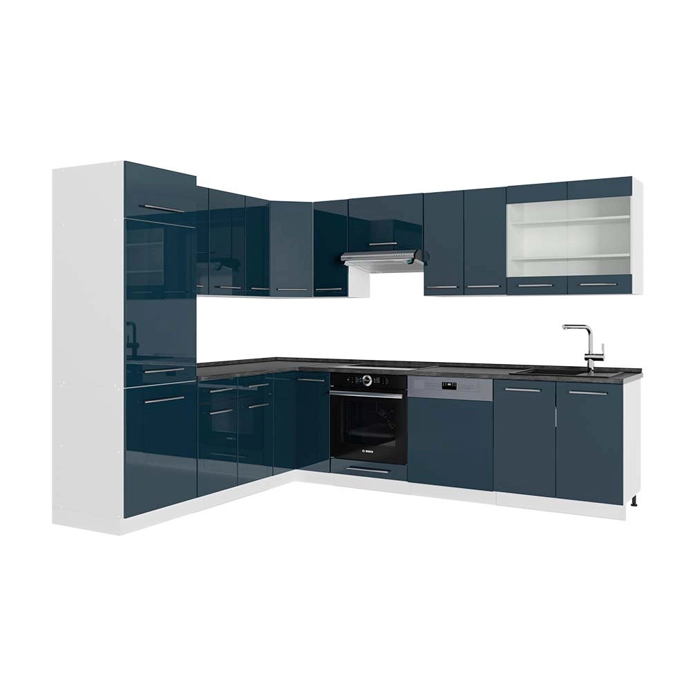 Cucina angolare completa Fame-Line Blu scuro lucido/Bianco 287 x 60 cm, PL Antracite Vicco