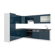 Cucina angolare completa Fame-Line Blu scuro lucido/Bianco 287 x 60 cm, PL Antracite Vicco