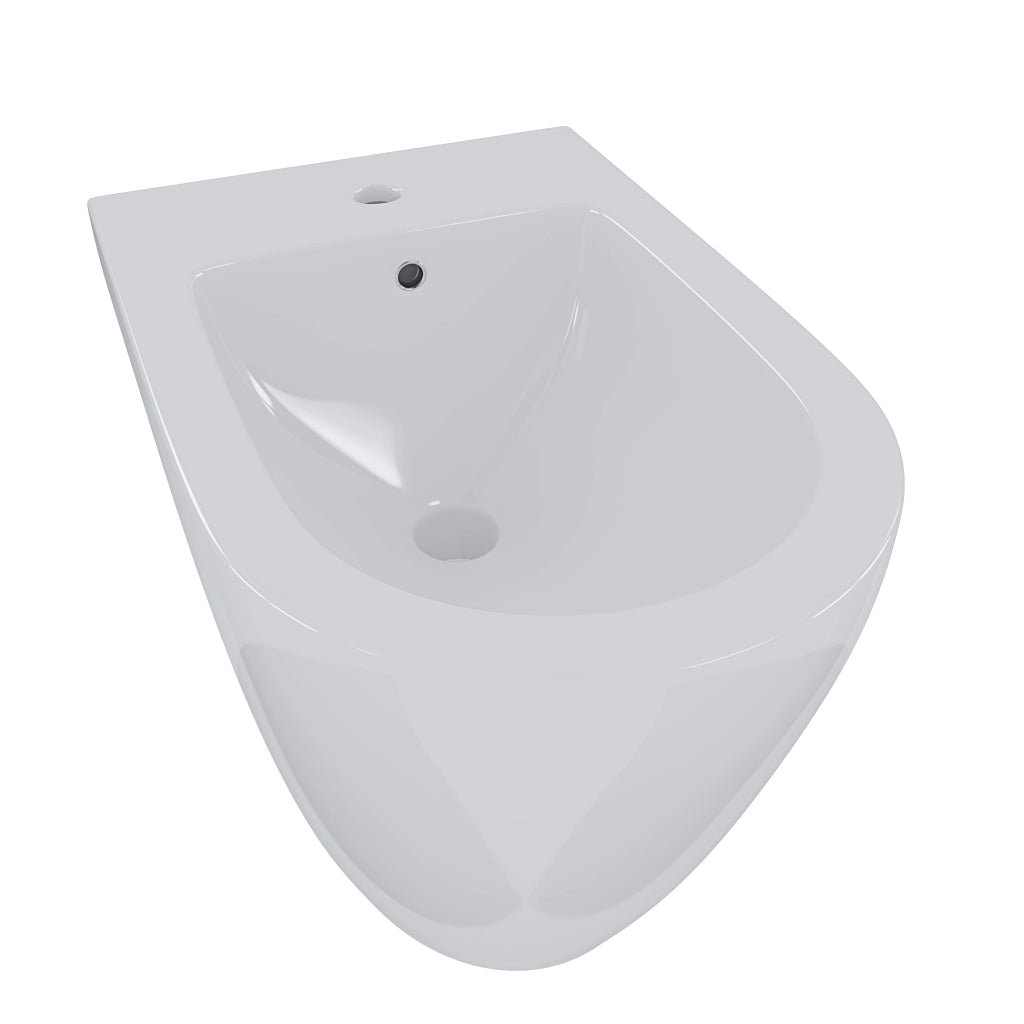 Coppia WC E Bidet Filo Parete Sanitari Moderni In Ceramica Con Copriwater Soft Close Chiusura Ammortizzata Design Elegante Per Arredo Bagno Colore Bianco Lucido