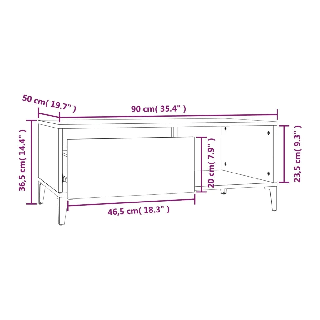 Tavolino Salotto Grigio Cemento 90x50x36,5 cm Legno Multistrato 821056