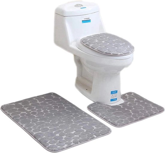 Set di 3 mattonelle da bagno Super morbide Mattonella da bagno e mattonella per il water Trafo di schiuma Gomma vetrificata Mattonella per doccia Asciuga rapidamente Mattonella per bagno Tappeto, Mattonella a forma di U e tappeto per il water, Grigio