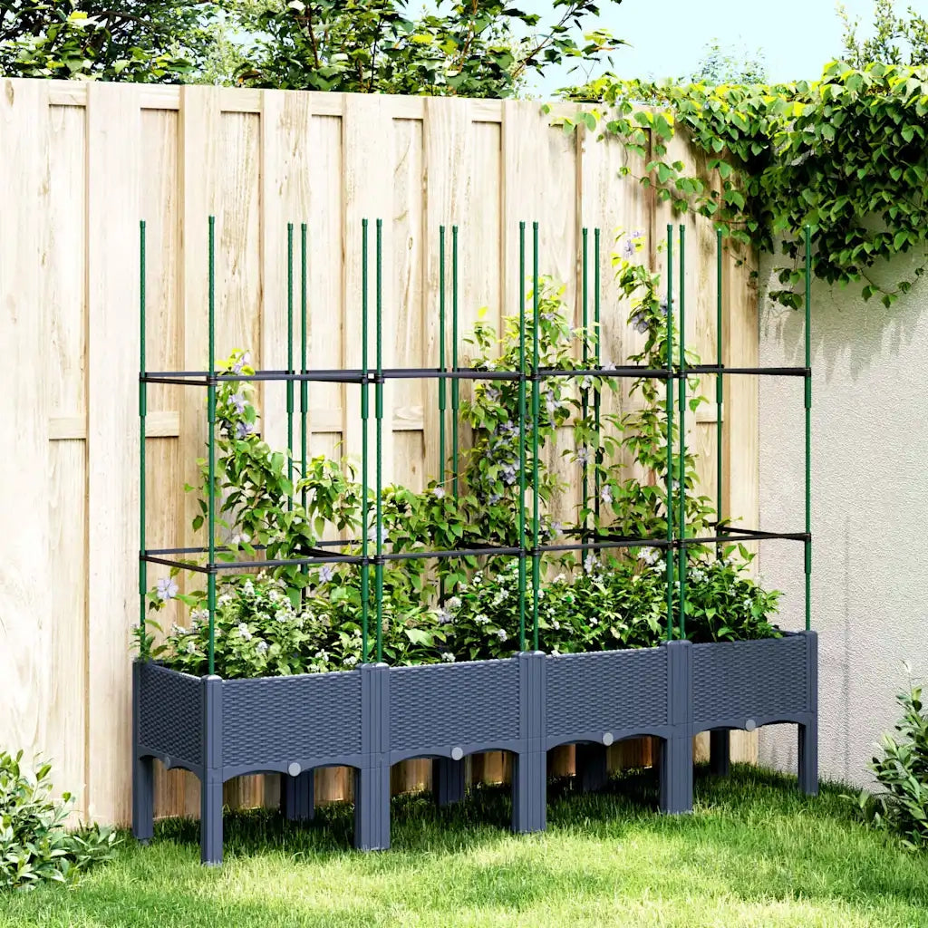 Fioriera | Cassetta per fiori | Vaso Giardino con Traliccio Grigio Blu 160x40x142,5 cm PP