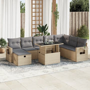 Set Divano da Giardino 9 pz con Cuscini Beige in Polyrattan