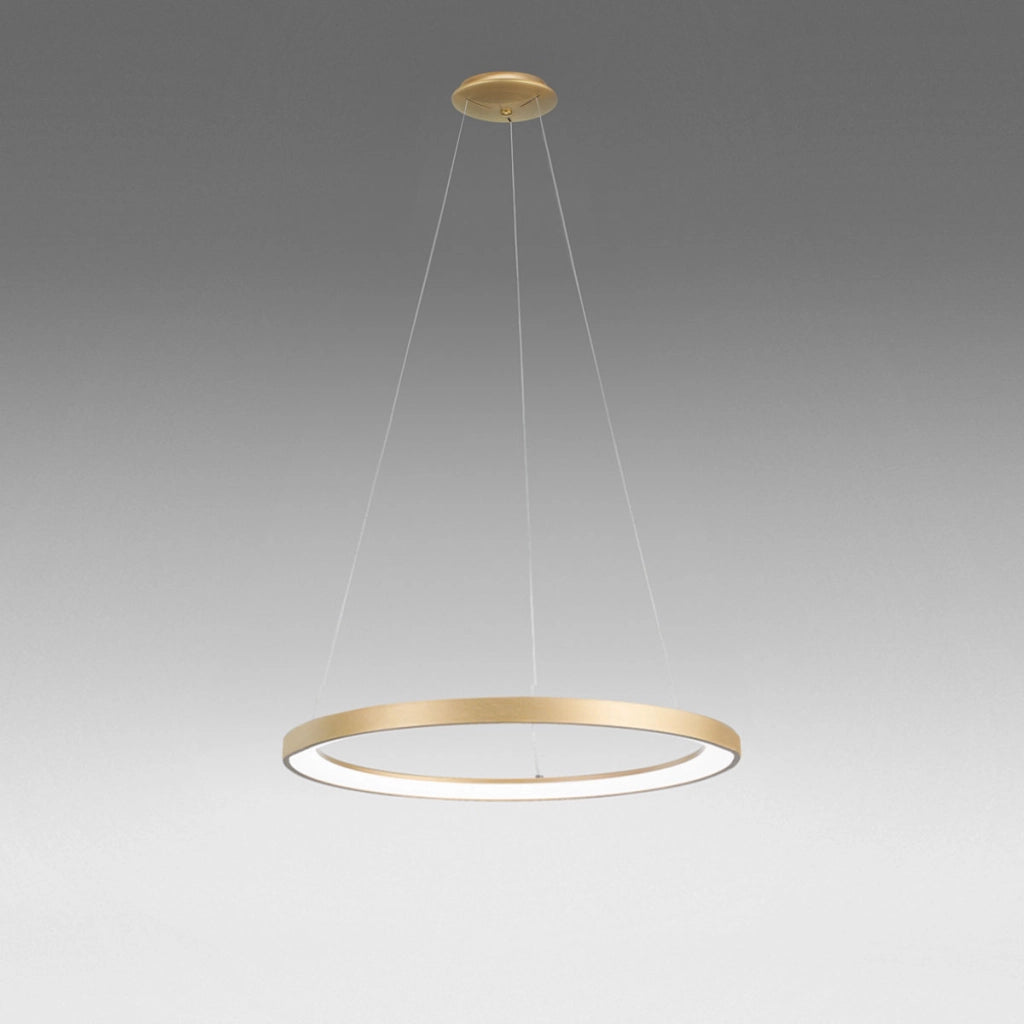 Krizia - Lampada a sospensione led 60W dimmerabile - 4800lm, luce calda 3000K, anello oro spazzolato, diffusore opale, d.80 cm, IP20