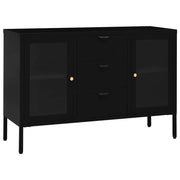 Credenza | Madia | Buffet da pranzo | Armadio da pranzo Nera 105x35x70 cm in Acciaio e Vetro Temperato