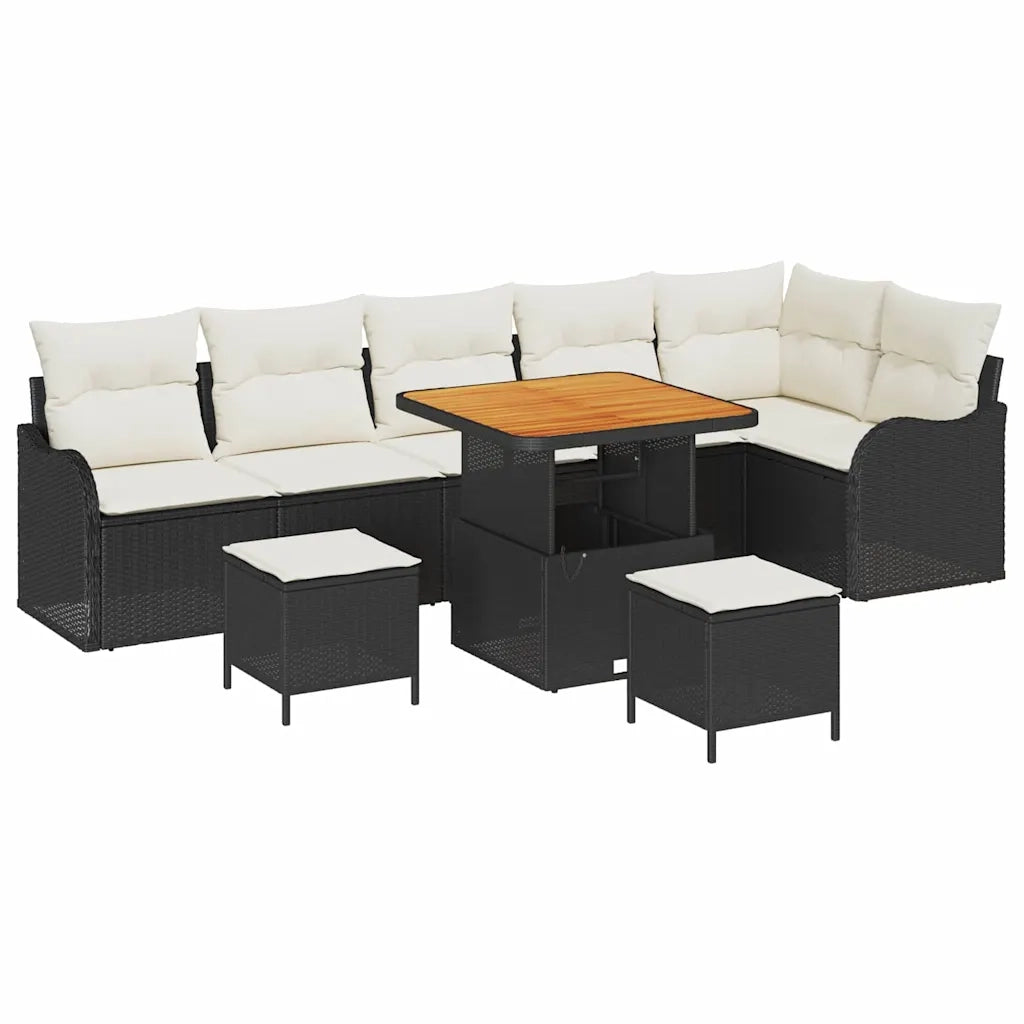 Set Divano da Giardino con cuscino 9 pcs Nero e Crema