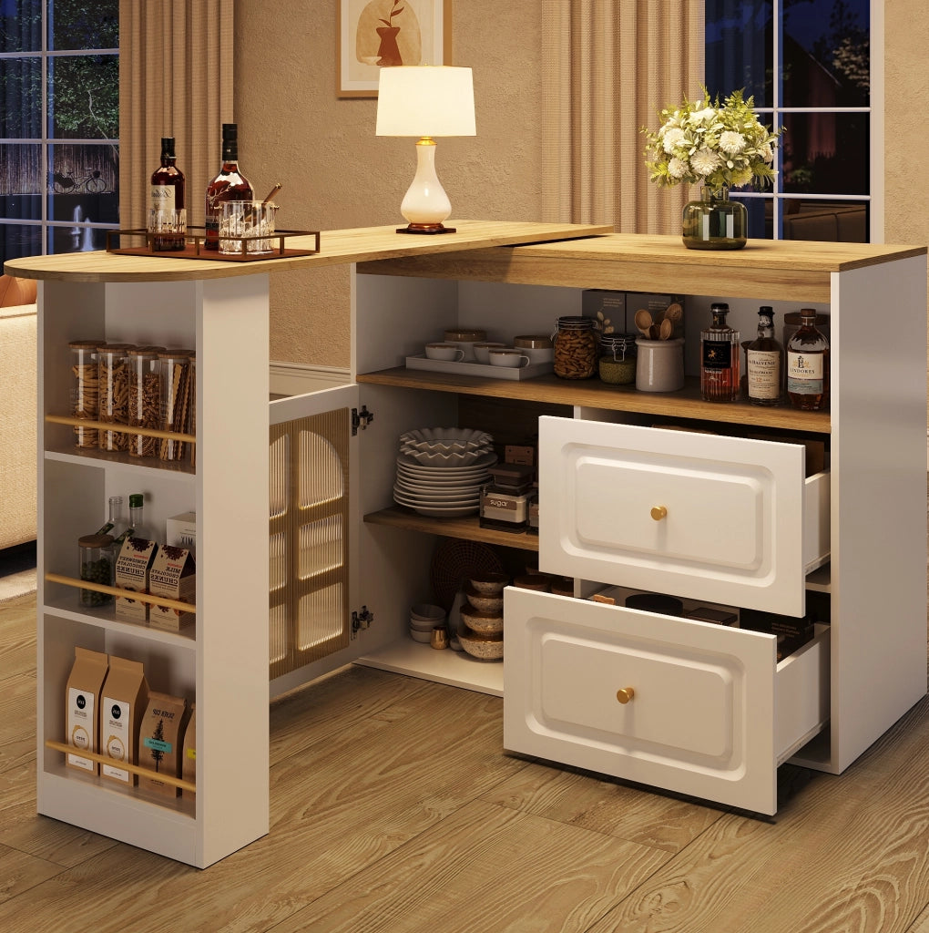 Credenza 138-204x39x104 cm girevole e allungabile in MDF bianco