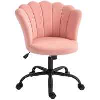 Sedia da Ufficio con Schienale a Petalo Senza Braccioli con Altezza Regolabile, Rivestimento in Velluto, Rosa