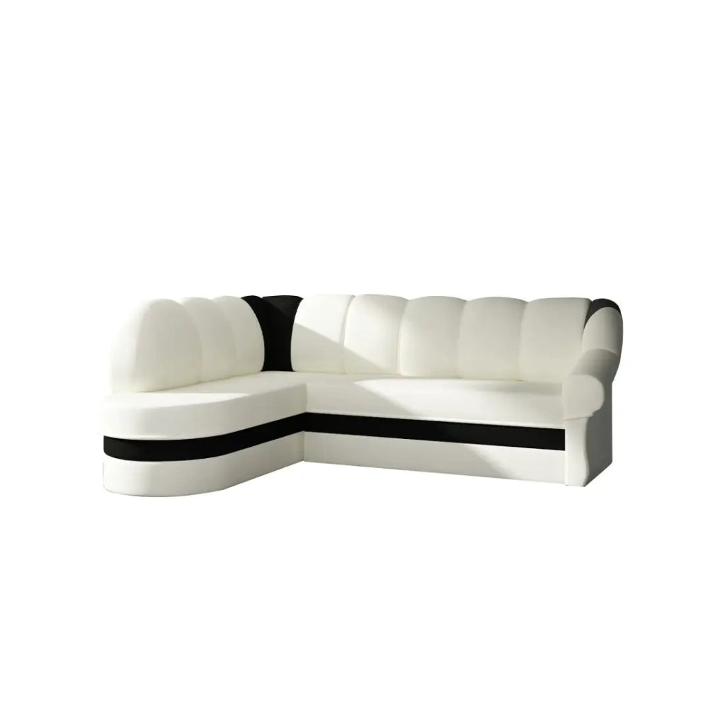Divano angolare sinistro trasformabile BENANA 250 cm bianco e nero con contenitore