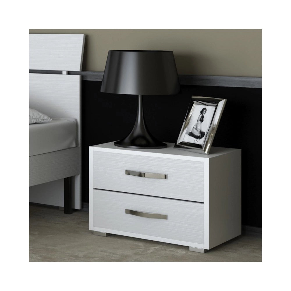 Comodino 2 cassetti MONTATO colore bianco frassinato