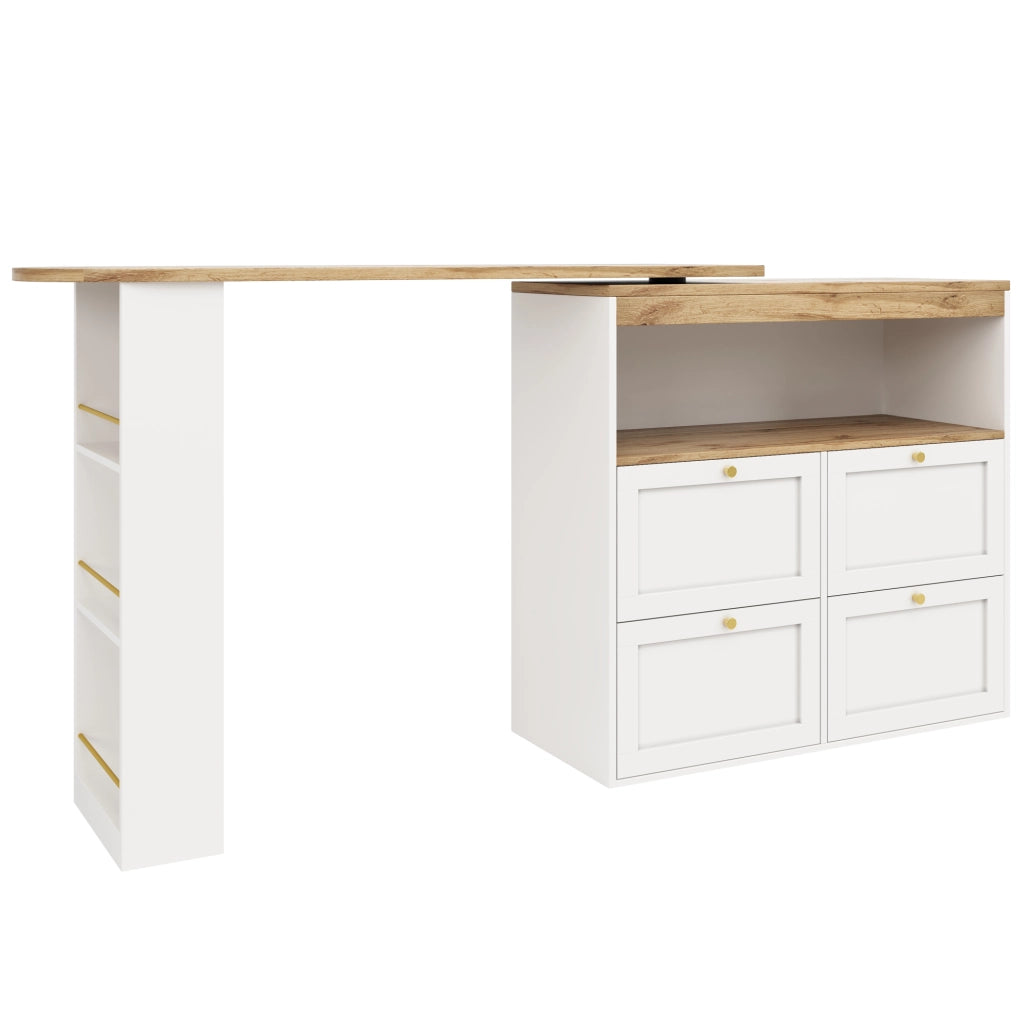 mobile contenitore girevole 204x39x104 cm bianco - 4 cassetti e ripiani