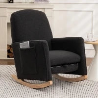 Sedia a dondolo con poggiapiedi e schienale alto, in tessuto Teddy, 67x96-127x96 cm, Grigio Scuro