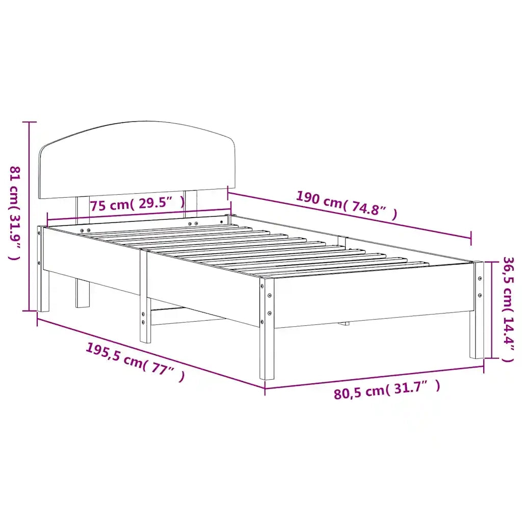 Giroletto senza Materasso-Struttura Letto Bianco 75x190 Legno Massello di Pino 125798