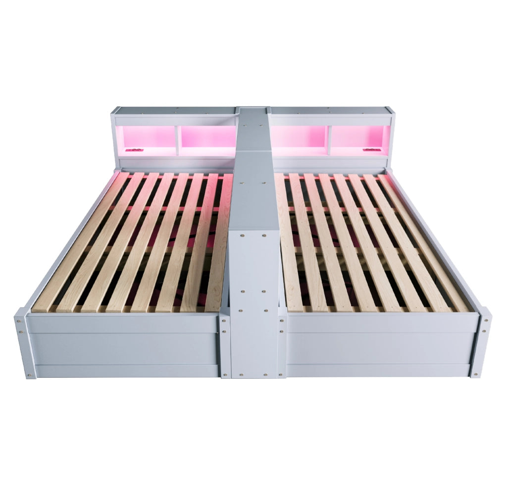 Letto multifunzionale 90/180x200 cm con LED, prese integrate e vani contenitivi