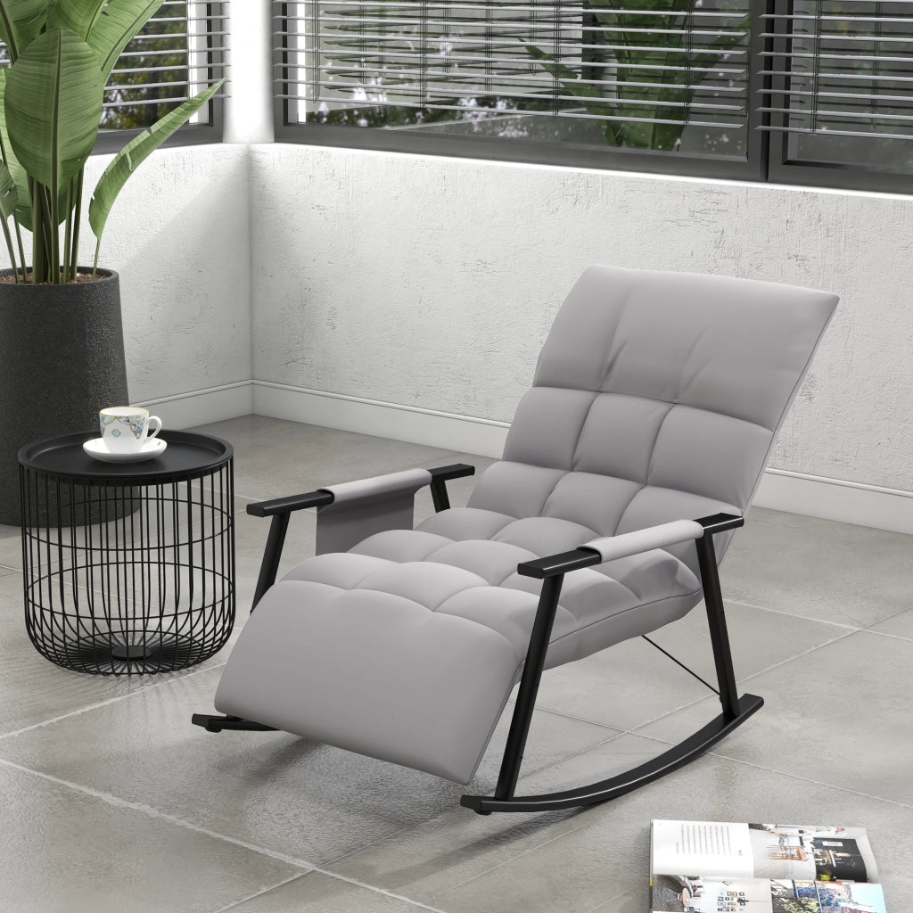 Poltrona a dondolo relax con poggiapiedi e schienale regolabile, tasca laterale, in poliestere grigio 134 × 60 × 70 cm