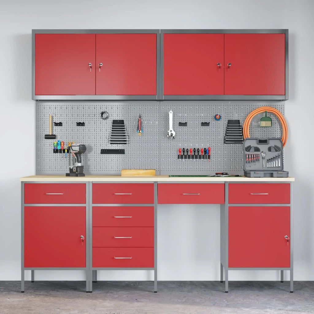 Mobile da lavoro 10 pcs Rosso Legno ingegnerizzato e acciaio 3321477