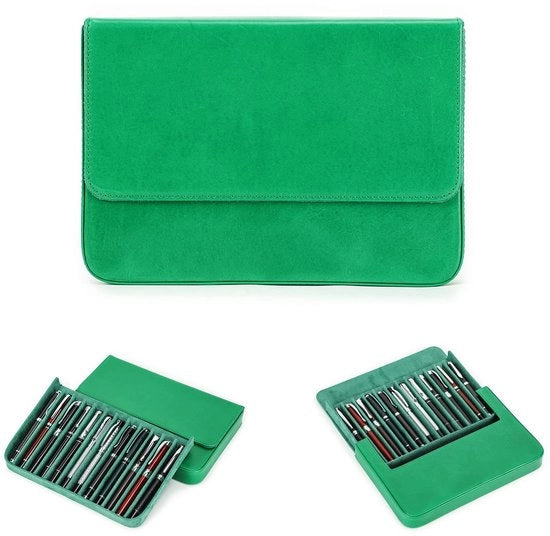 Etui per penna da disegno in pelle, contenitore con 12 cassettoni per 12 penne, portatile con chiusura magnetica e cassetto per pennarelli spostabile (verde)