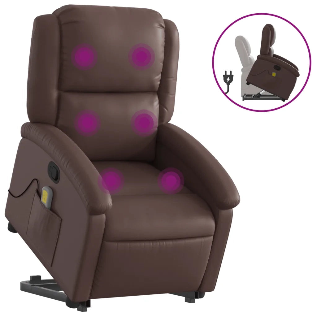 Poltrona Alzapersona Reclinabile Massaggio Marrone Similpelle 3204235