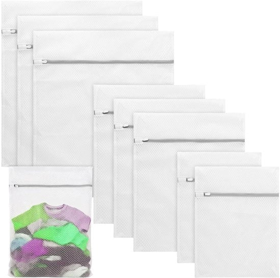 Set di 9 Waschette con Cerniera - Waschette per Lavatrice - Waschette per Intimo - Waschette per Asciugamani - Waschette per Tessuti Leggeri - Poliestere Grigio Chiaro - Set di Waschette