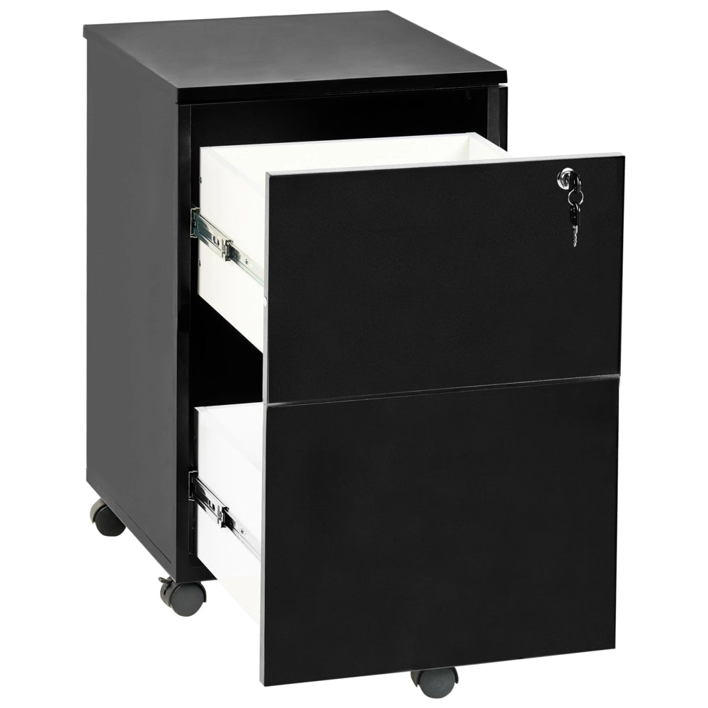 Armadietto in legno massiccio con 2 cassetti e ruote con serratura a chiave nero design moderno