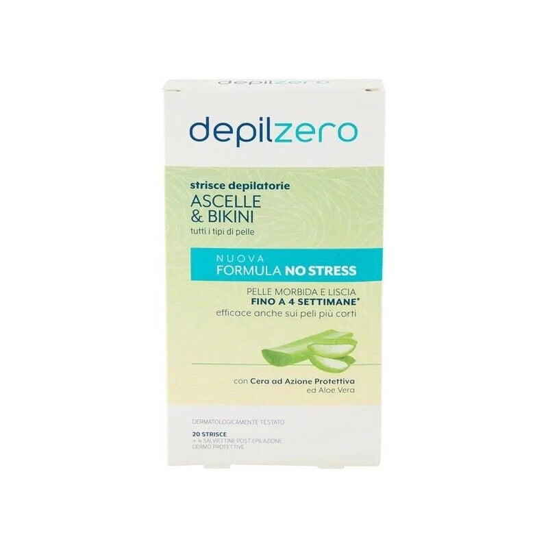 DEPILZERO STRISCE DEPILATORIE ASCELLE E BIKINI CON CERA AD AZIONE PROTETTIVA E ALOE VERA 20PZ
