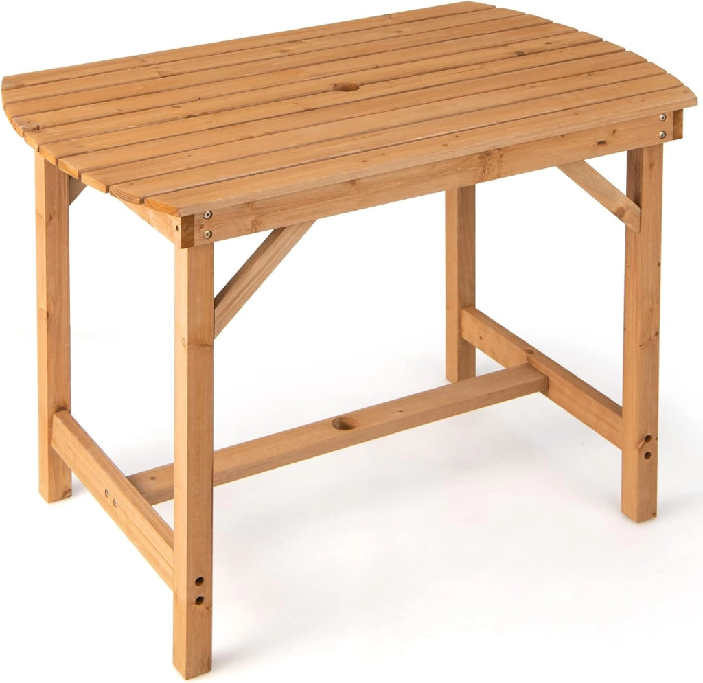 Tavolo da Giardino in Abete Massiccio, 100x60,5x75 cm, con Foro per Ombrellone, Perfetto per Giardino, Balcone e Terrazza