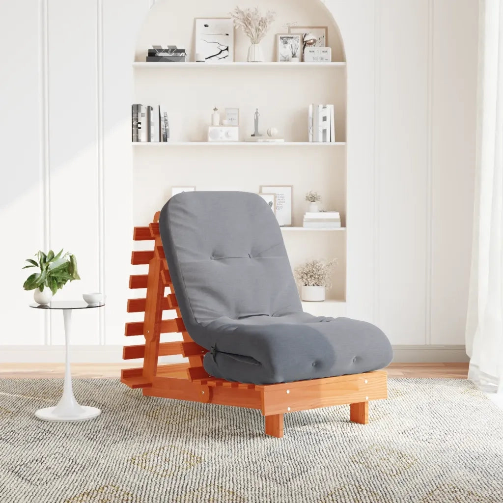 Divano Letto Futon con Materasso Marrone Cera 60x206x11cm Pino 846748