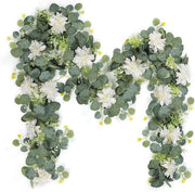 Slinga artificiale da 18m a fiori di eucalipto - bianca dalia - verde natalizio - tavolo da festa per matrimoni - festa a casa - camino aperto