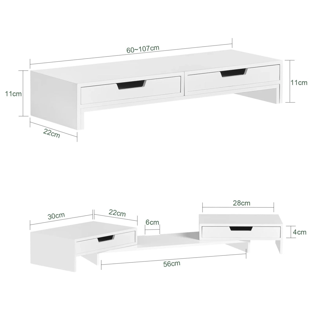 Supporto Monitor pc da scrivania per 2 Monitors Angoli Girevole con 2 Organizzatore cassetti Supporto per Monitor di bambù Bianco BBF04-W