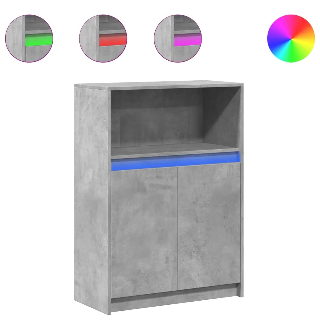 vidaXL Credenza con LED Grigio Cemento 72x34x100 cm Legno Multistrato