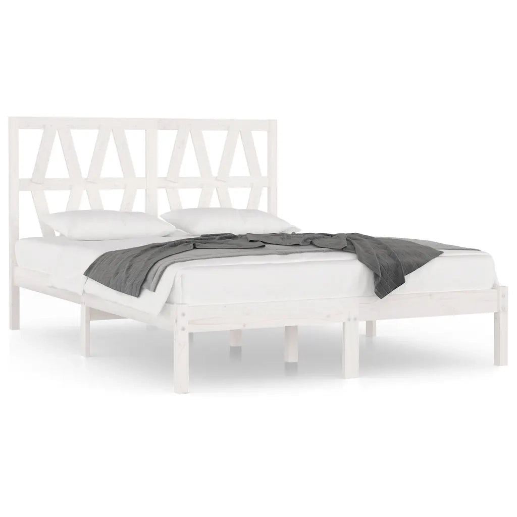 Letto matrimoniale | Letto per adulti | Giroletto Bianco in Legno Massello di Pino 120x200 cm
