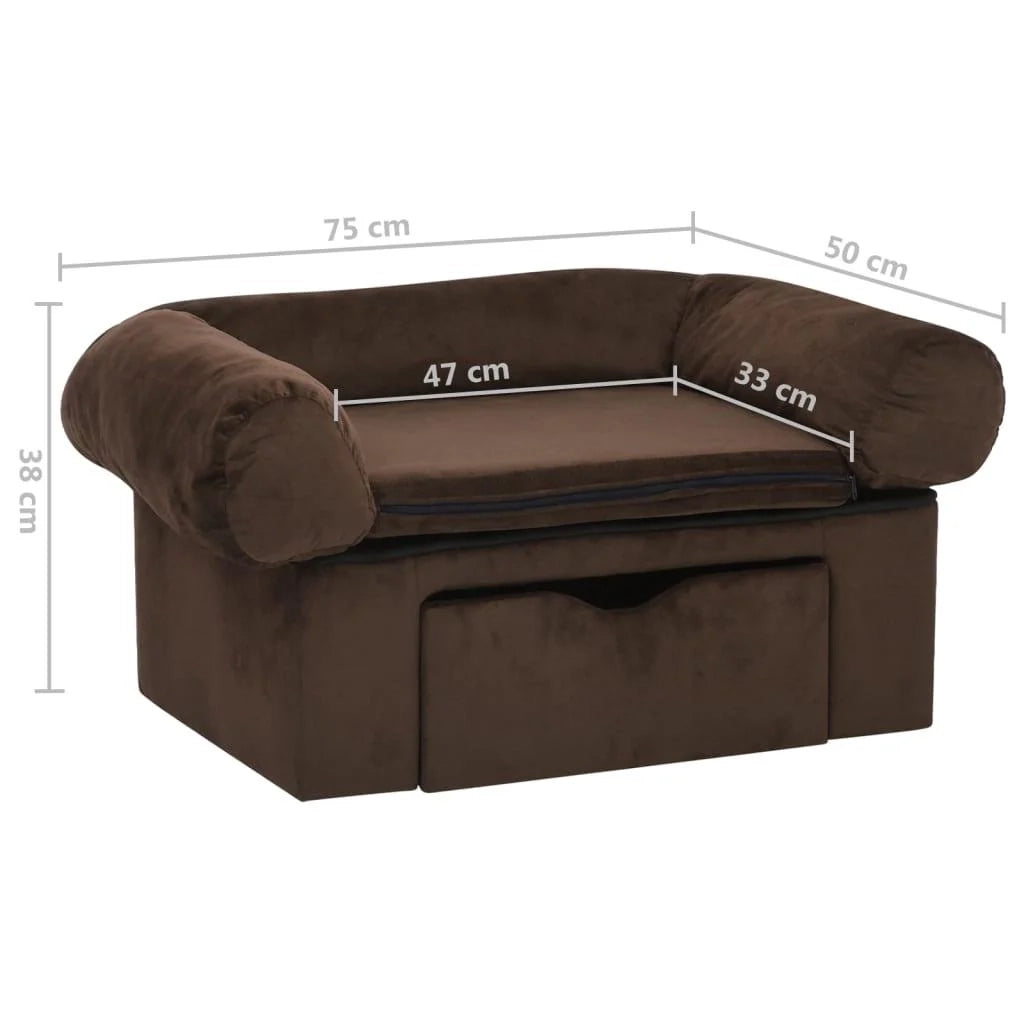 Divano per cani con cassetto 75 cm peluche marrone 02_0000094