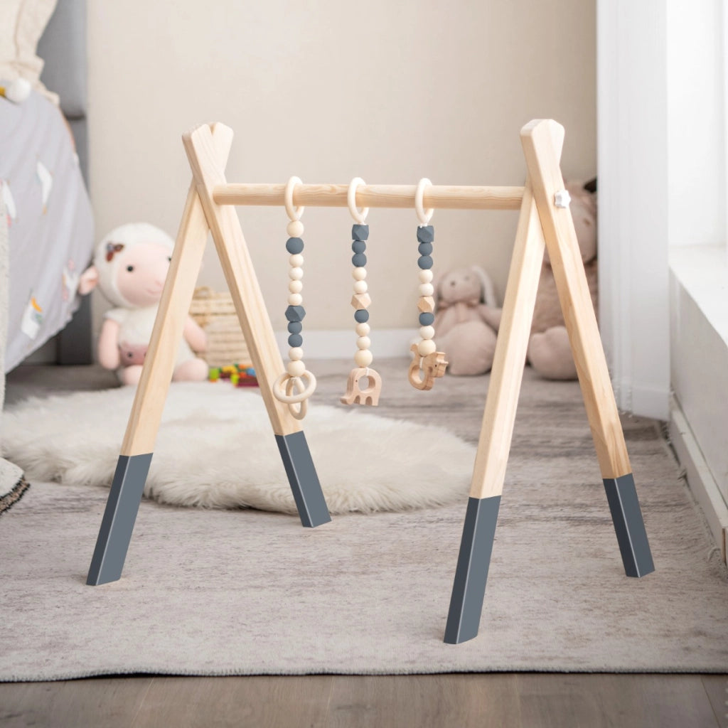 Palestrina con giocattoli pieghevole per bambini + 3 mesi, Centro di attivit¨¤ di legno 60x44x60cm Grigio-Giocattoli educativi