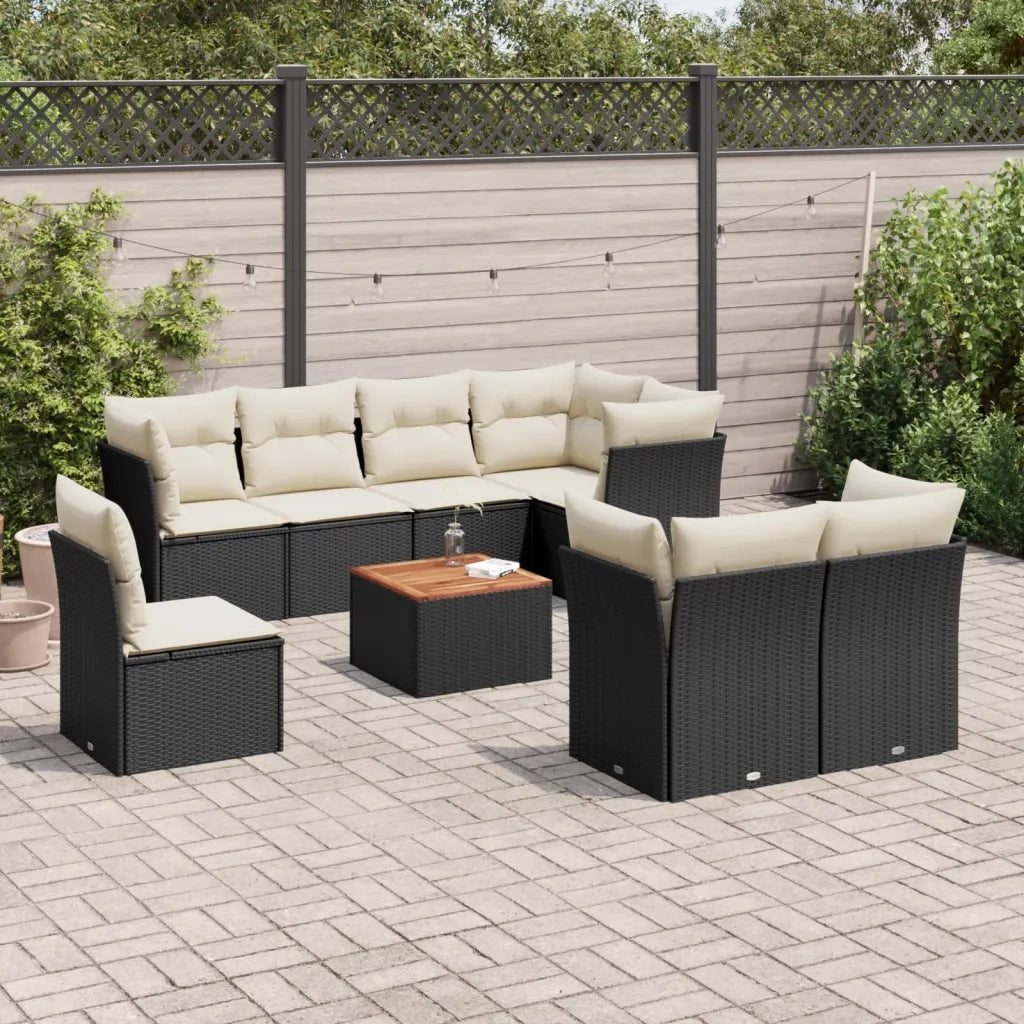 Set Divani da Giardino 9 pz con Cuscini Nero in Polyrattan 3223739