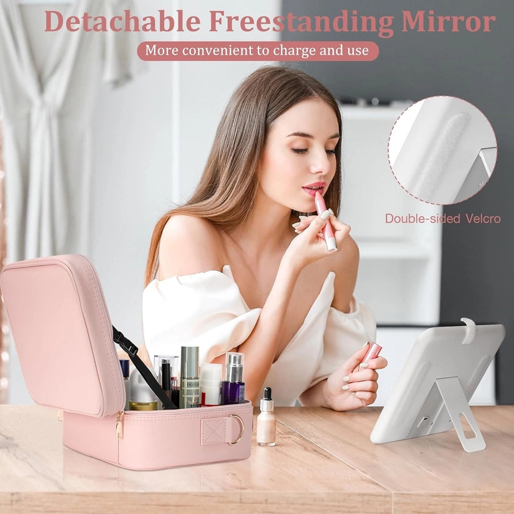 Trade Shop - Beauty Case Specchio A Led Ricaricabile Staccabile Porta Trucchi Organizzatore Da Viaggio -