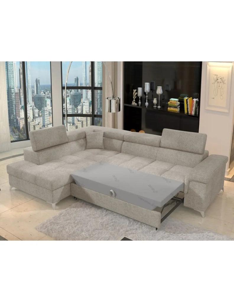 Divano ad angolo convertibile PALAZZO 4 posti beige – angolo sinistro con contenitore