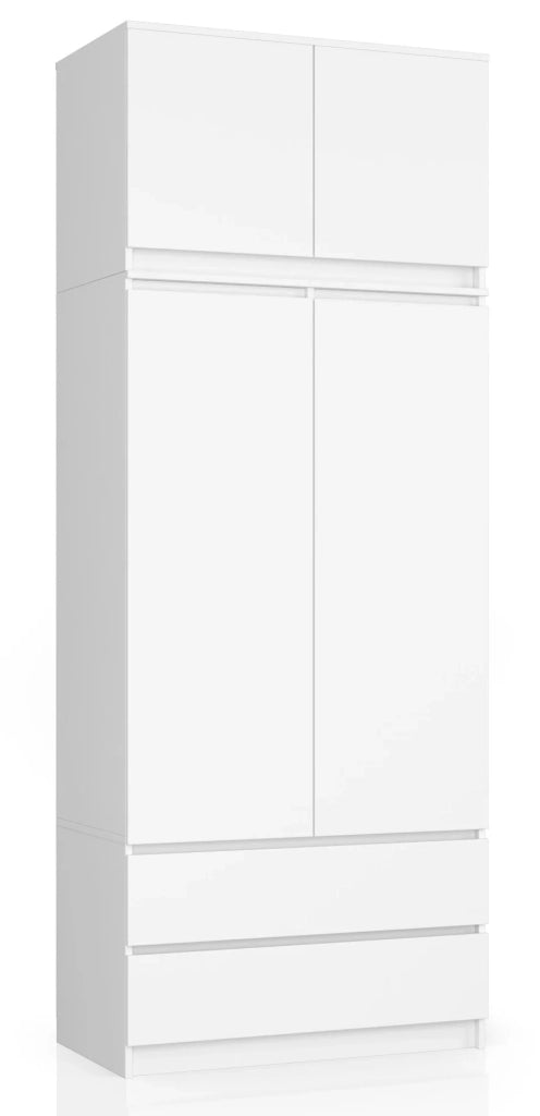 Armadio AKORD S90 con sopralzo Bianca 90 cm 2 ante 2 cassetti 90x51x234 cm