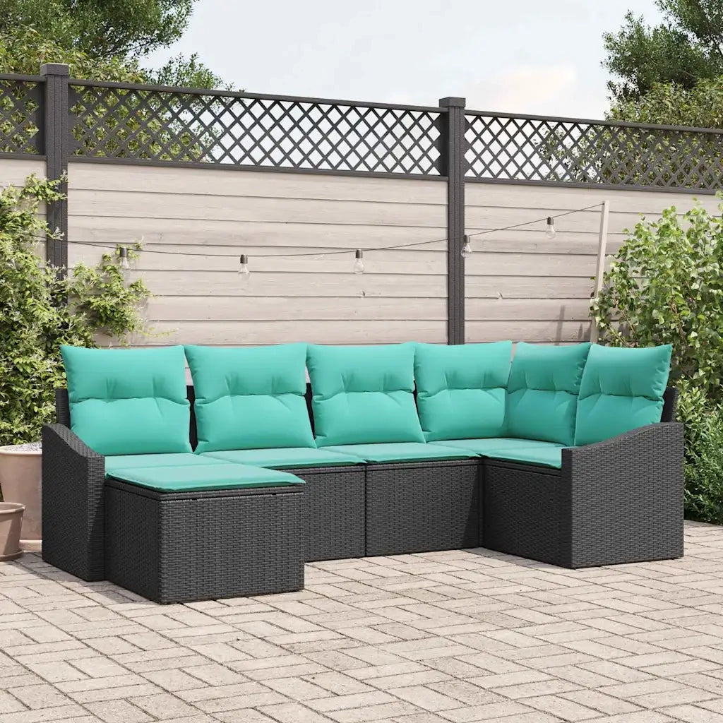 Set di divani con cuscino 6 pcs Nero polyrattan